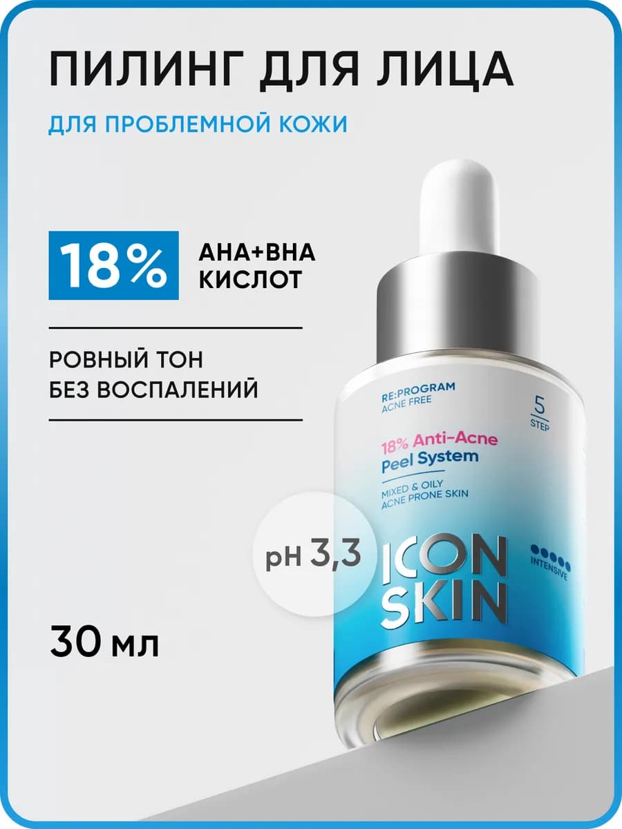 Пилинг для лица 18% от акне и воспалений ICON SKIN